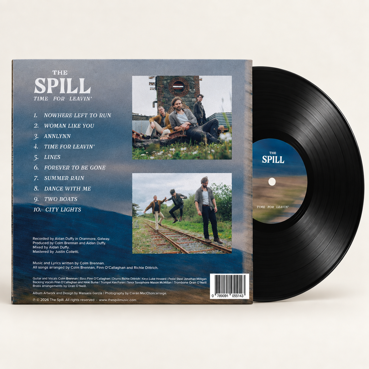The SPILL Time for Leavin’ vinyl — back sleeve and track listing mockup