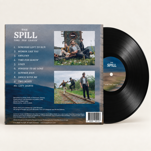 The SPILL Time for Leavin’ vinyl — back sleeve and track listing mockup